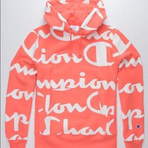 REVERSE WEAVE ALL OVER PRINT HOODIE {PAPAYA}